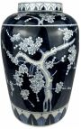 Cylindrical pot "Tree of life" made of enamelled blue ceramic - Size XL