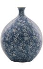 Vaso rotondo grande "Blu floreale" ceramica blu smaltata