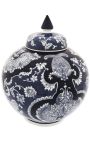 Round enamelled blue ceramic "Cashmere" decorative urn-type vase