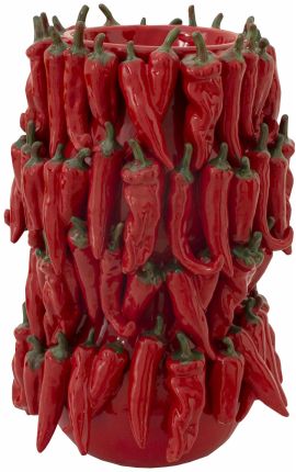 Red peppers vase in enamelled porcelain