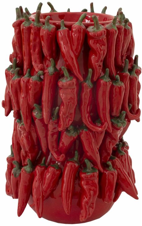 Red peppers vase in enamelled porcelain