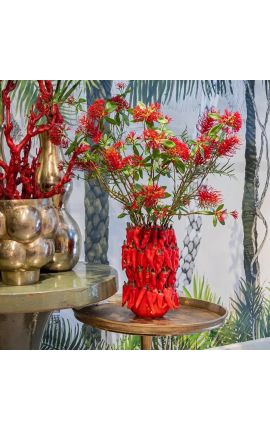 Red peppers vase in enamelled porcelain