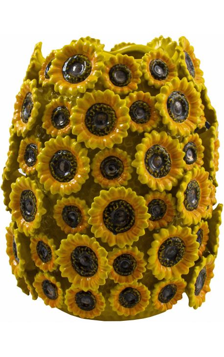 Vase au décor de tournesols en porcelaine émaillé