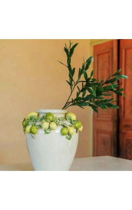 Green and yellow lemon vase in enamelled porcelain