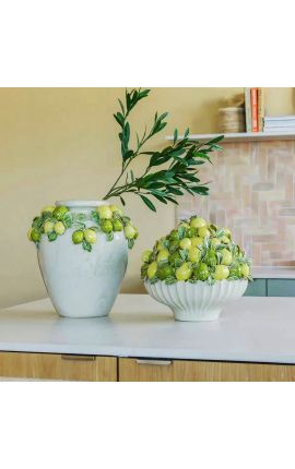 Decoração de buquê de limão verde e amarelo em porcelana esmaltada