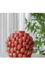 Round vase with strawberry decoration in enamelled porcelain