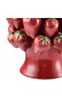 Vaso cilindrico decorato con fragole in porcellana smaltata