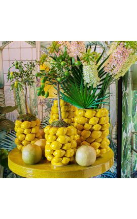 Large vase with lemon decoration in enamelled porcelain