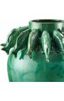 Large green vase with fish decoration in enamelled porcelain