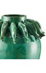 Large green vase with fish decoration in enamelled porcelain