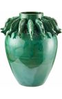 Large green vase with fish decoration in enamelled porcelain