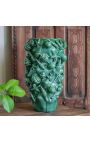 Large green vase with shell decoration in enamelled porcelain