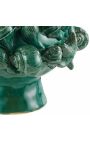 Large green vase with shell decoration enamelled porcelain with handles