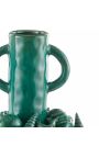 Large green vase with shell decoration enamelled porcelain with handles