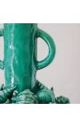 Large green vase with shell decoration enamelled porcelain with handles