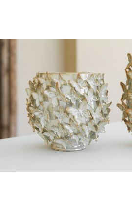 Vaso perlato decorato con farfalle in porcellana smaltata