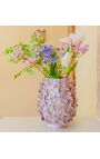 Pink pearly cylindrical vase decorated with butterflies in enamelled porcelain