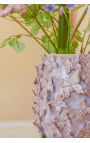 Pink pearly cylindrical vase decorated with butterflies in enamelled porcelain