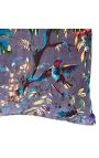 Large square cushion in cotton pattern of birds on a grey background 60 x 60