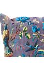 Grand coussin carré en coton à motifs d'oiseaux sur fond gris 60 x 60