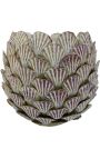 Vase beige rond au décor de coquillages en porcelaine émaillé