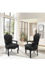 Fauteuil Louis XV de style baroque velours noir et bois noir