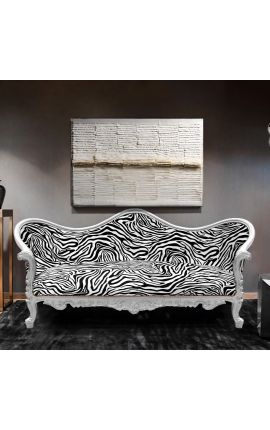 Barok Sofa Napoléon III Zebra gedrukte stof en zilver hout