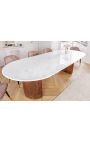 Eettafel 240 cm GABBY oval in mango hout en wit marmer top