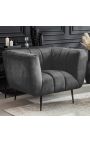 Fauteuil LETO en velours gris foncé avec pieds noirs