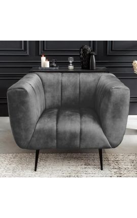 LETO chair in dark grey velvet with black legs