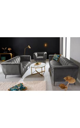 Fauteuil LETO en velours gris foncé avec pieds noirs