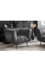 Fauteuil LETO en velours gris foncé avec pieds noirs