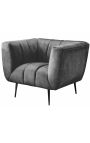 Fauteuil LETO en velours gris foncé avec pieds noirs