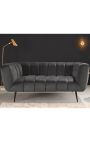 LETO 2-seater sofa in dark grey velvet with black legs