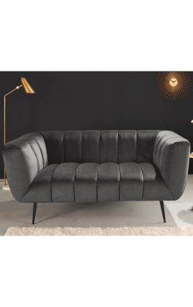 LETO 2-seater sofa in dark grey velvet with black legs