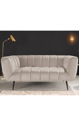 LETO 2-Sitzer-Sofa aus champagnerfarbenem Samt mit schwarzen Beinen