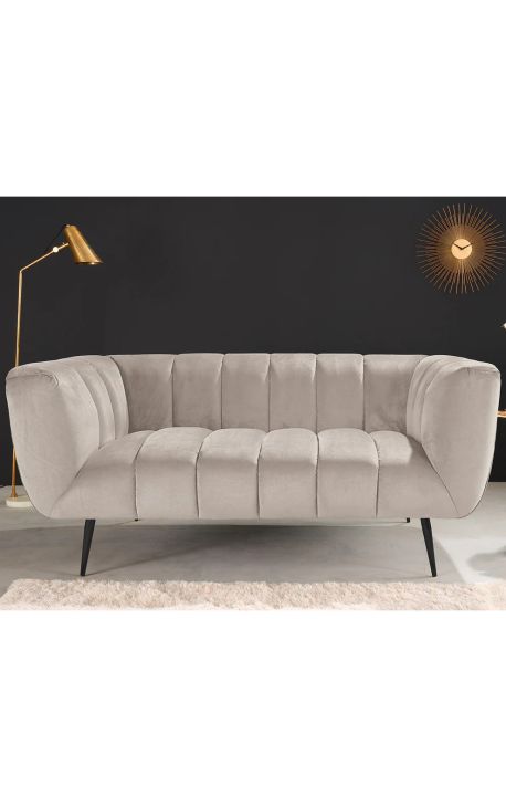 LETO 2-seater sofa in champagne-coloured velvet with black legs