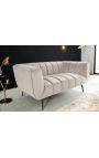 LETO 2-seater sofa in champagne-coloured velvet with black legs