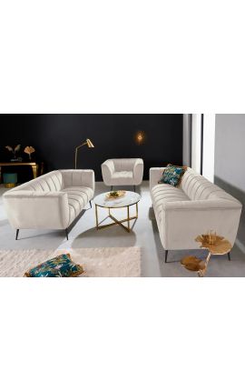 LETO 3-seater sofa in champagne-coloured velvet with black legs