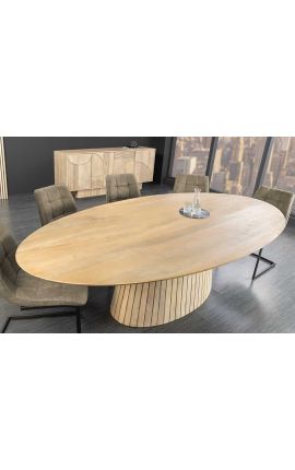 Mesa de comedor Oval PARMA 220 cm árbol de mango sólido blanqueado