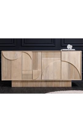 Credenza VALLA 4 porte in legno di Mango sbiancato disegno geometrico 3d