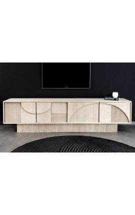 VALLA gabinete de TV en madera de árbol de Mango blanqueado con patrón geométrico 3d