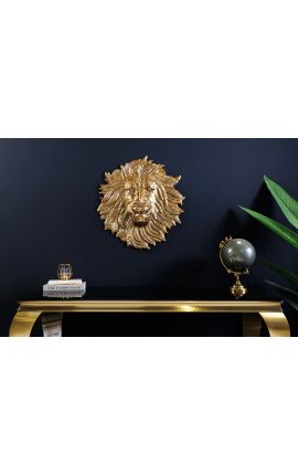 Décoration murale visage de lion en aluminium doré - 35 cm