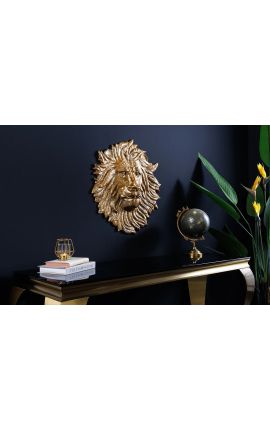 Décoration murale visage de lion en aluminium doré - 35 cm