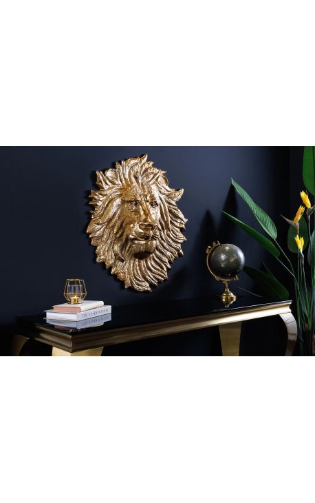 Large wall decoration lion face gold aluminum - 60 cm