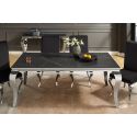 Moderna mesa de comedor de acero barroco plata, cerámica superior negro 180cm