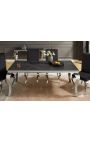 Moderna mesa de comedor de acero barroco plata, cerámica superior negro 180cm