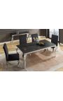 Moderna mesa de comedor de acero barroco plata, cerámica superior negro 180cm