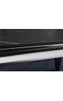 Moderna mesa de comedor de acero barroco plata, cerámica superior negro 180cm