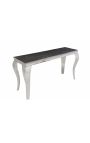 Moderna console in acciaio barocco argento e ceramica nera superiore